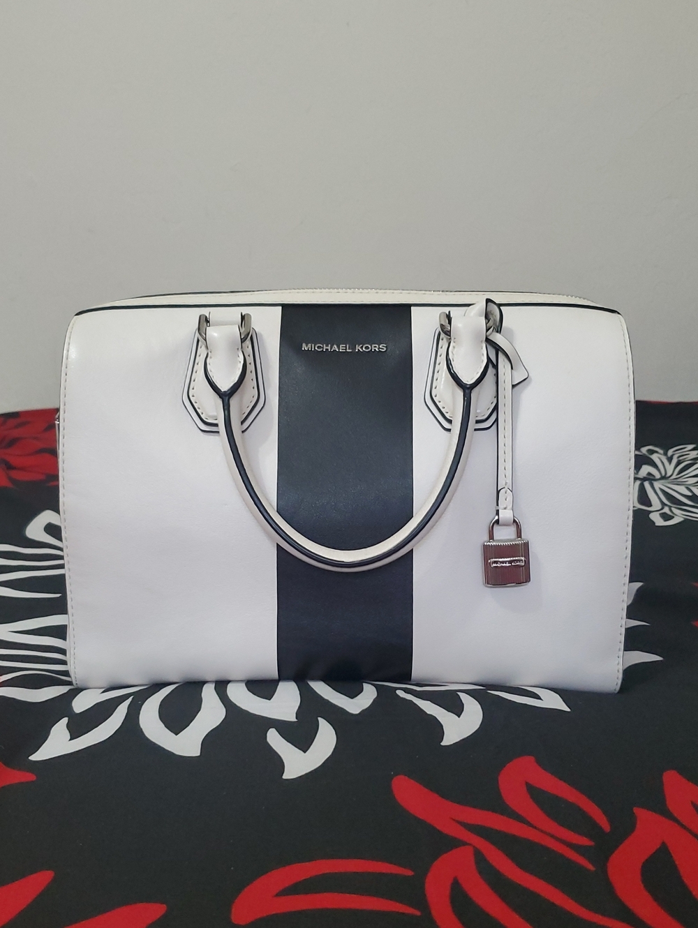 Michael Kors White Leather Duffle Handbag